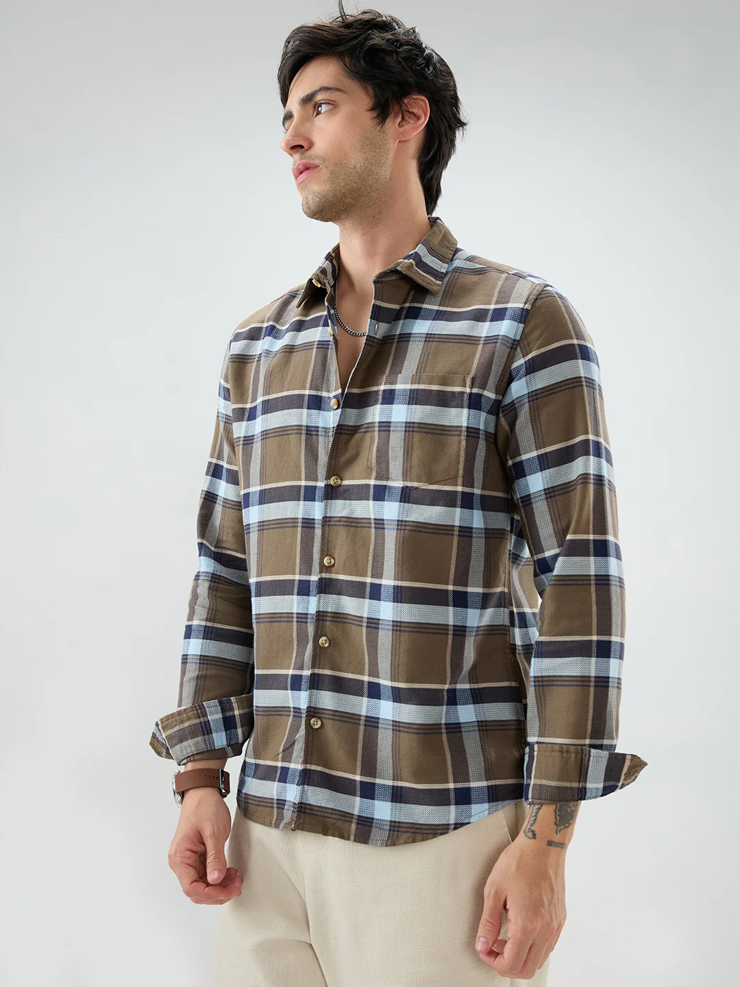 Brown & Navy Tartanique Checked Shirt - Image 6