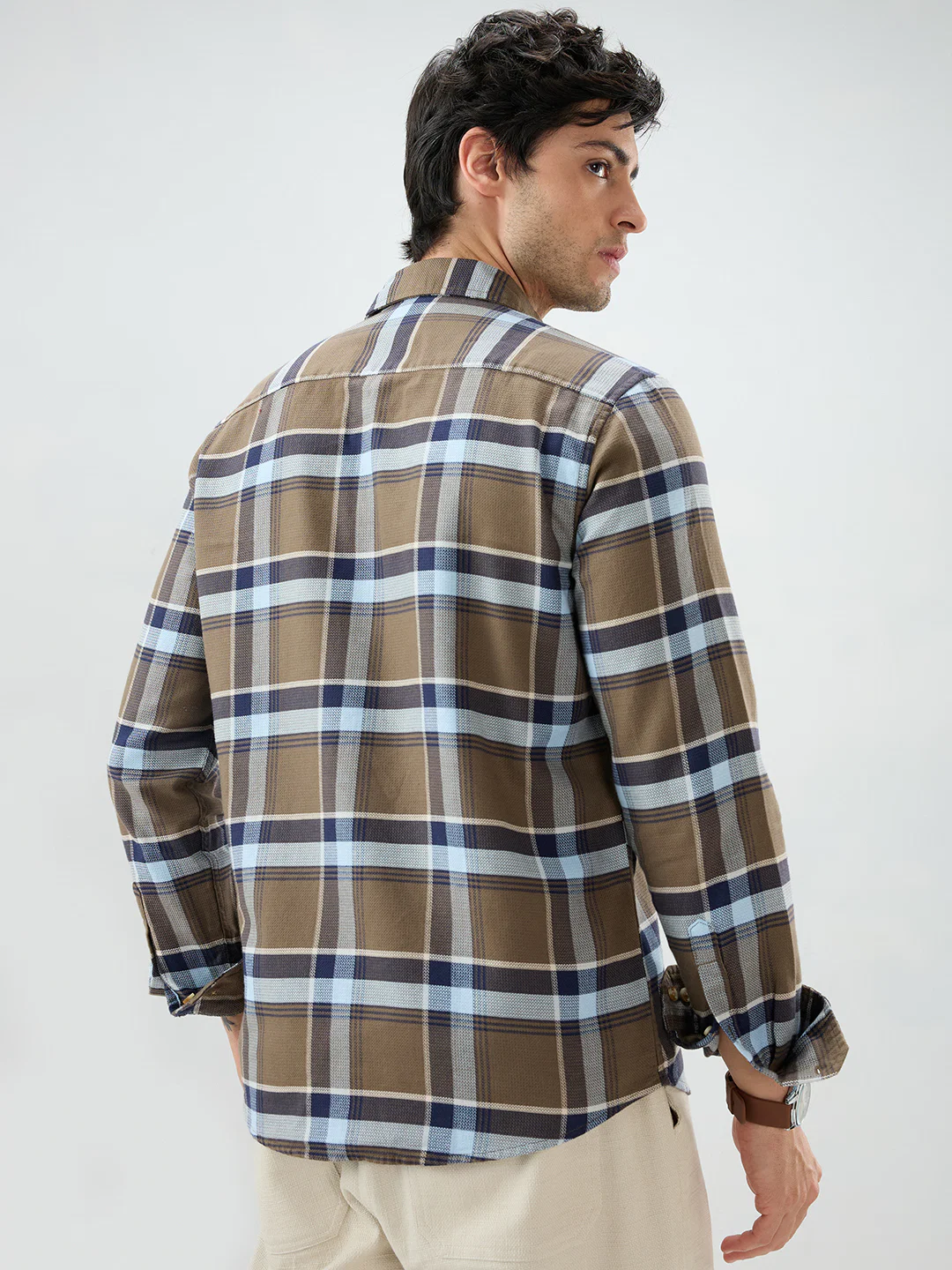 Brown & Navy Tartanique Checked Shirt - Image 7