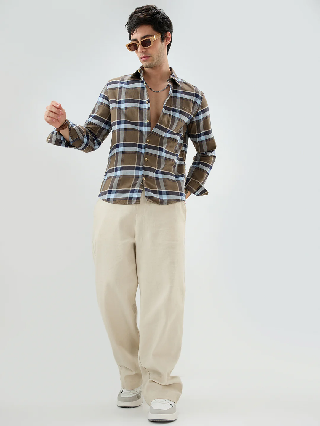 Brown & Navy Tartanique Checked Shirt - Image 8