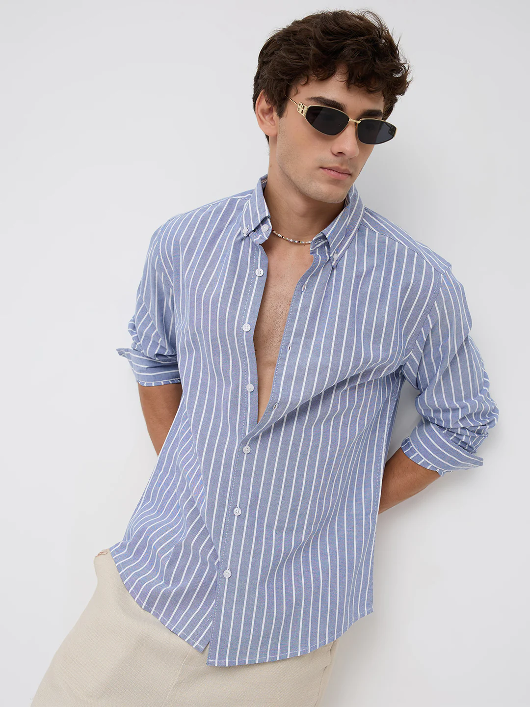 Blue & White Candy Striped Button-Down Collar Oxford Shirt - Image 2