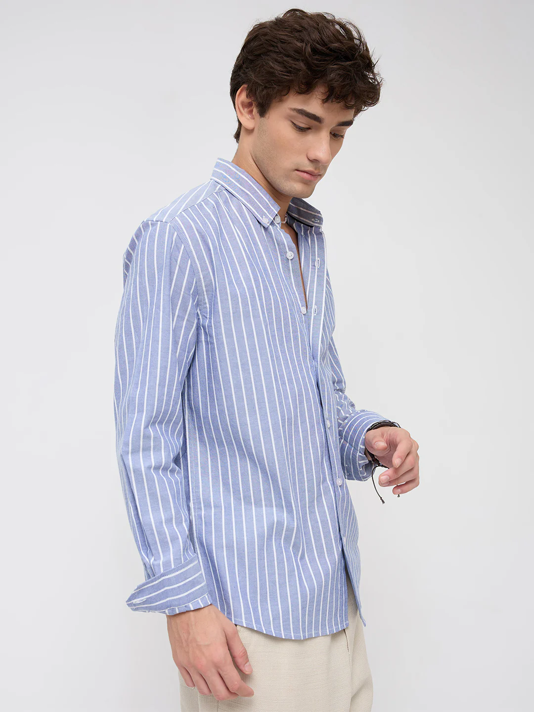 Blue & White Candy Striped Button-Down Collar Oxford Shirt - Image 6