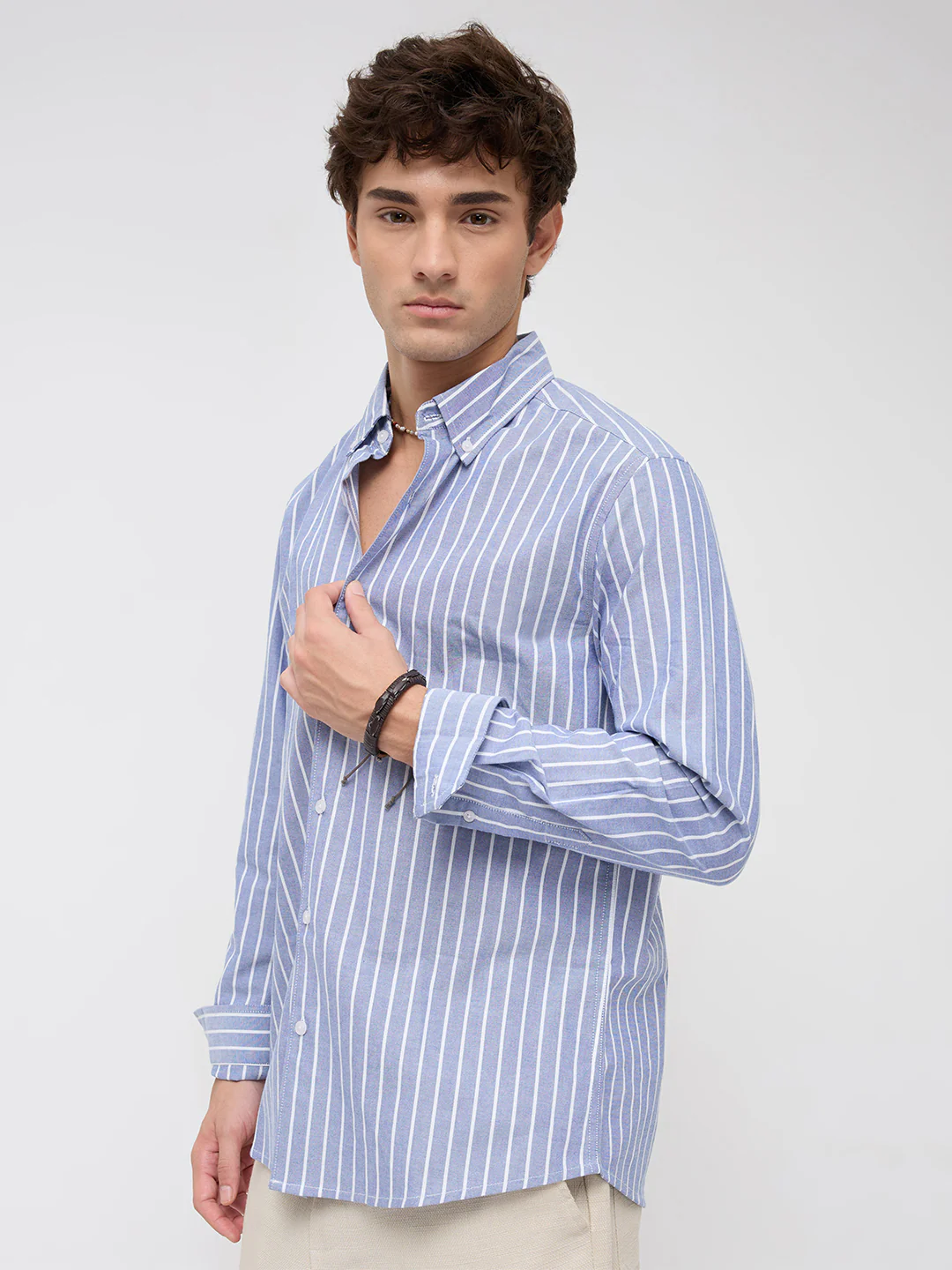 Blue & White Candy Striped Button-Down Collar Oxford Shirt - Image 7
