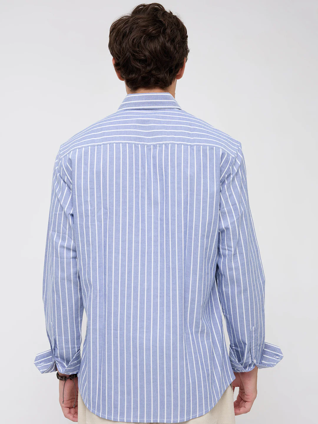 Blue & White Candy Striped Button-Down Collar Oxford Shirt - Image 8
