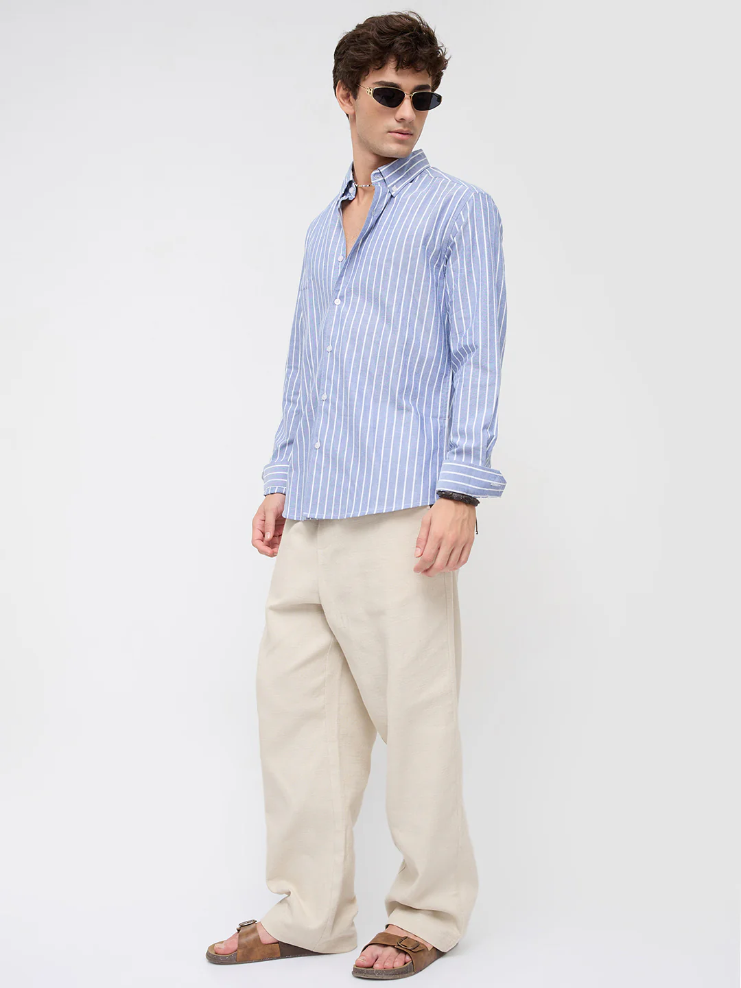 Blue & White Candy Striped Button-Down Collar Oxford Shirt - Image 9