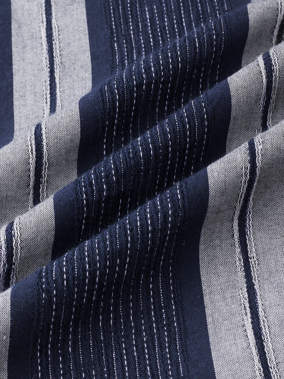 Navy Contrast Stitch Vertical Stripe Jacquard Shirt - Image 9