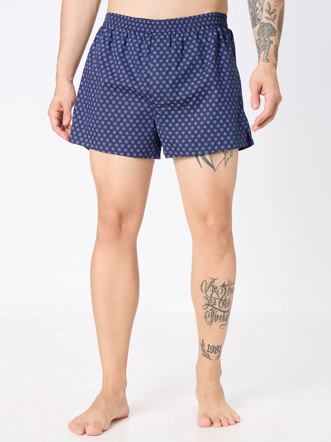 Navy Cosmic Grid & Black Graphic Printed Boxers - Image 3
