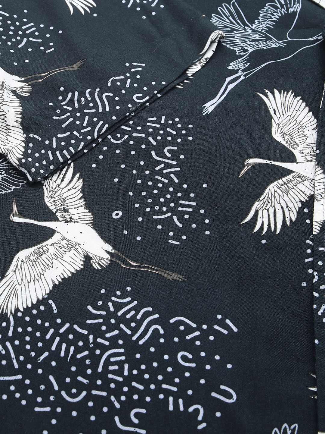 Navy Crane Printed Notch Collar Oversized Shirt - Image 8