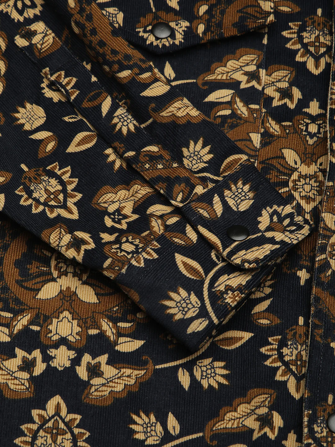 Navy Floral Paisley Printed Double Pocket Corduroy Shirt - Image 9