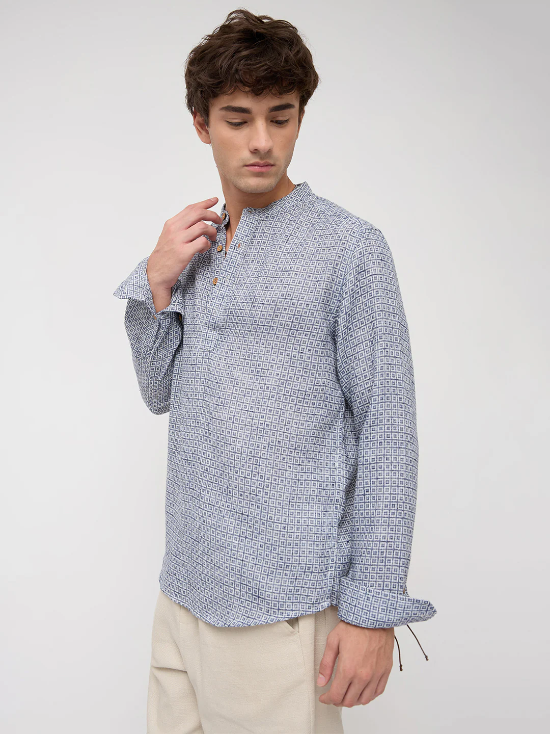 Navy Geometric Maze Textured Kurta - Image 6