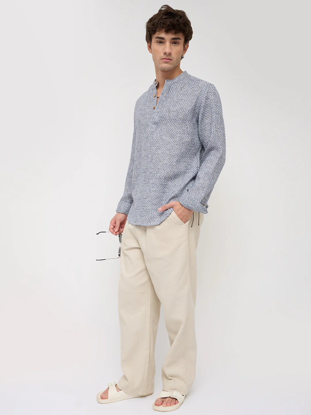 Navy Geometric Maze Textured Kurta - Image 8