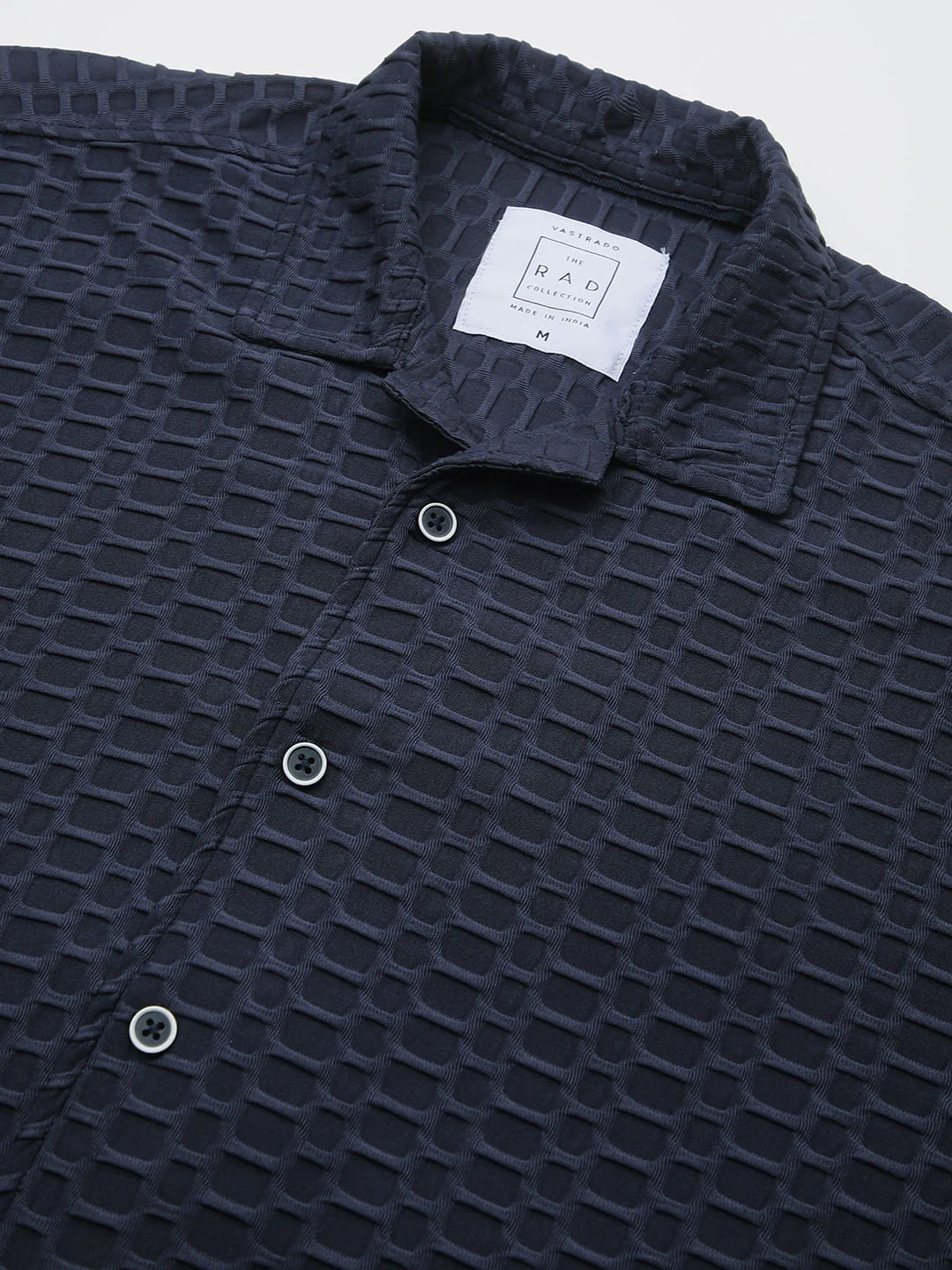Navy Honeycomb Textured Knitted Shirt - Image 3