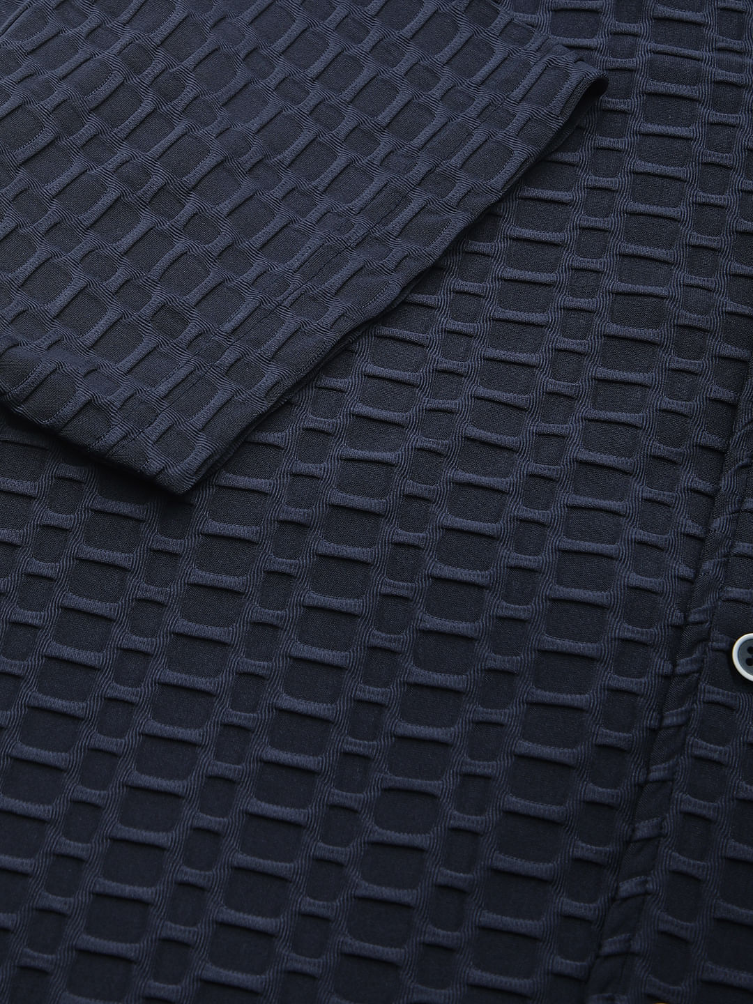 Navy Honeycomb Textured Knitted Shirt - Image 8