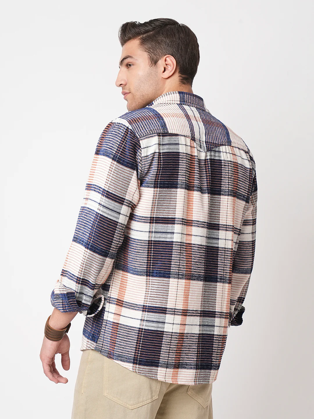 Navy Horizontal Stripes Double Flap Pocket Corduroy Shirt - Image 6