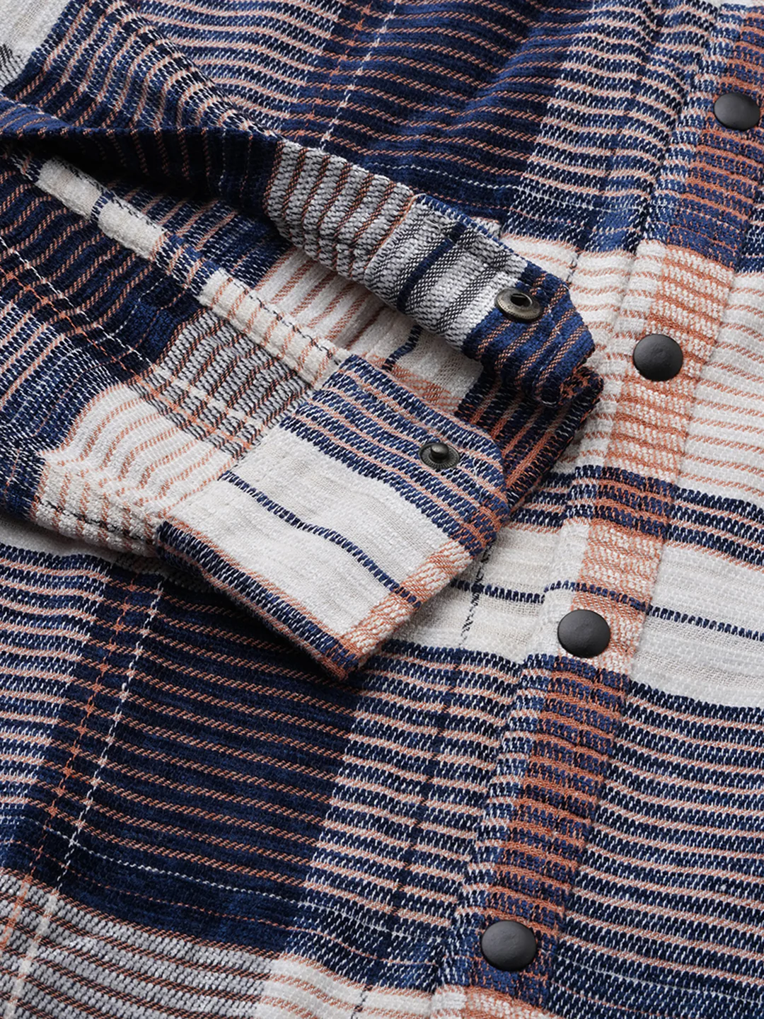 Navy Horizontal Stripes Double Flap Pocket Corduroy Shirt - Image 8