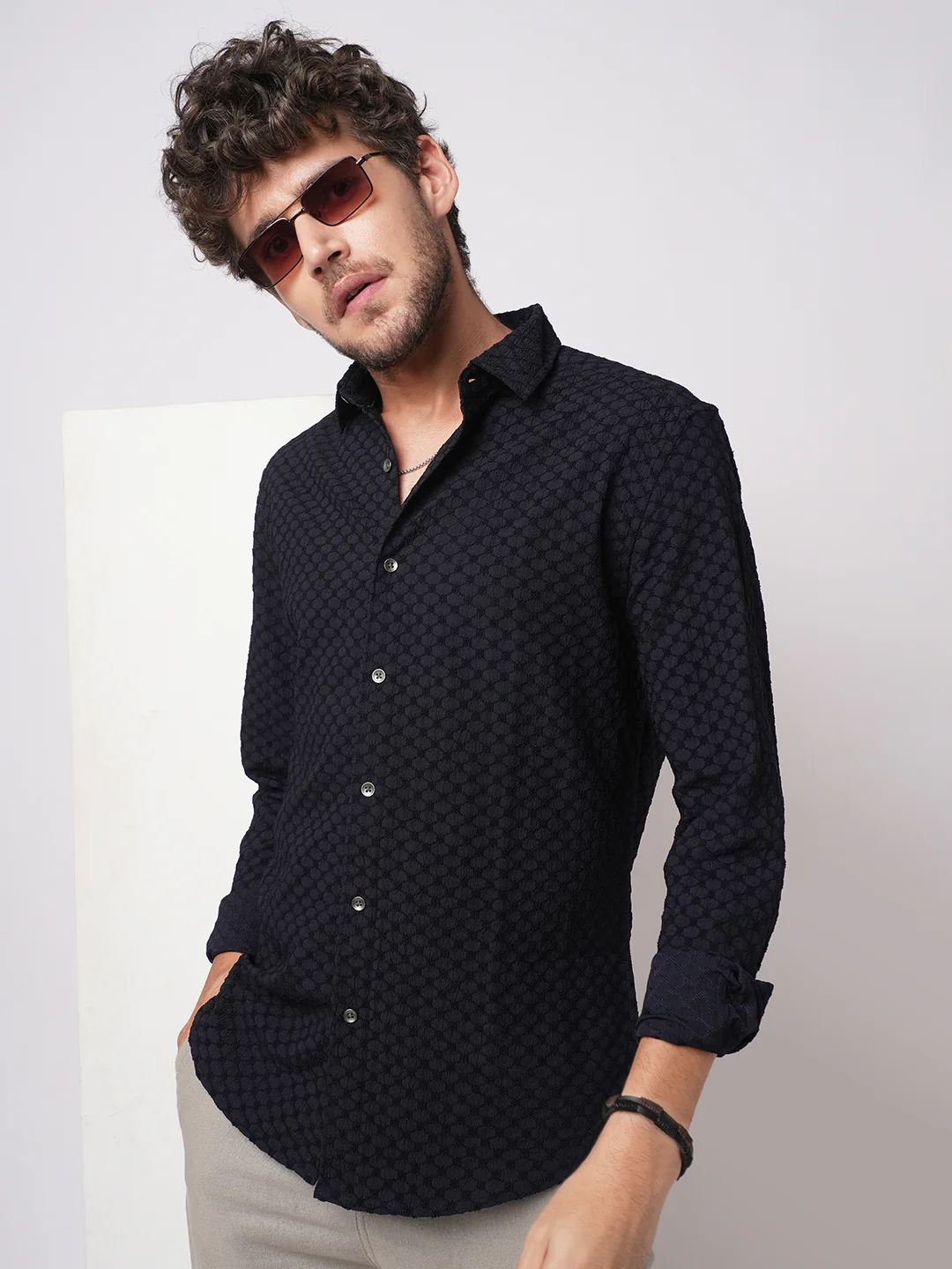 Classic Navy Textured Shirt - Image 2