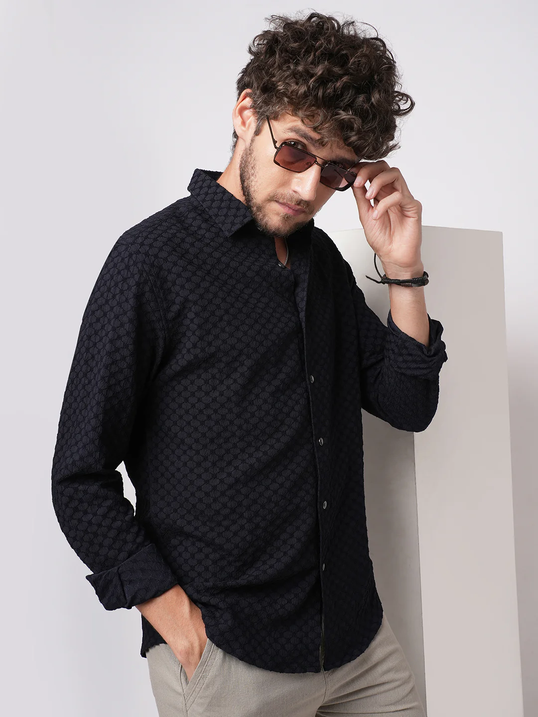 Classic Navy Textured Shirt - Image 4
