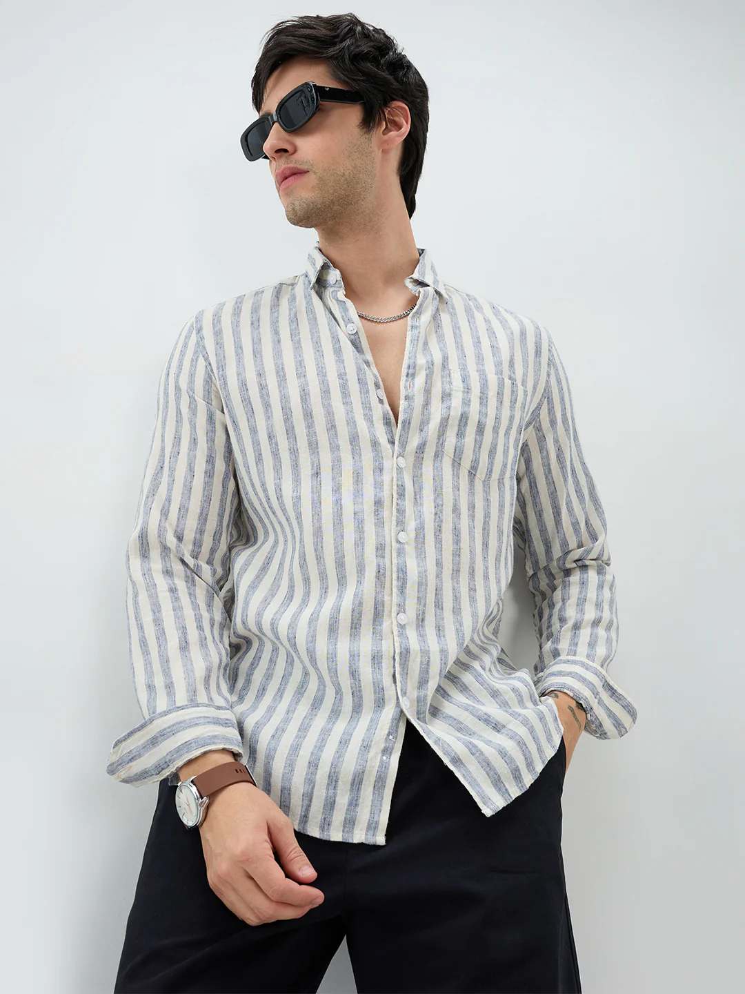 Navy & Off-White Candy Striped Shirt - Image 2