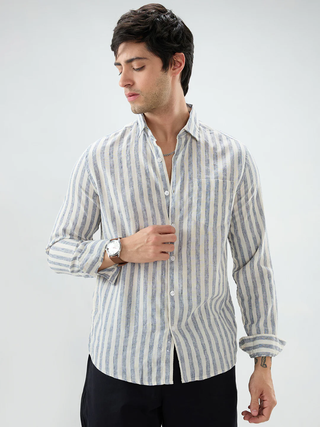 Navy & Off-White Candy Striped Shirt - Image 5