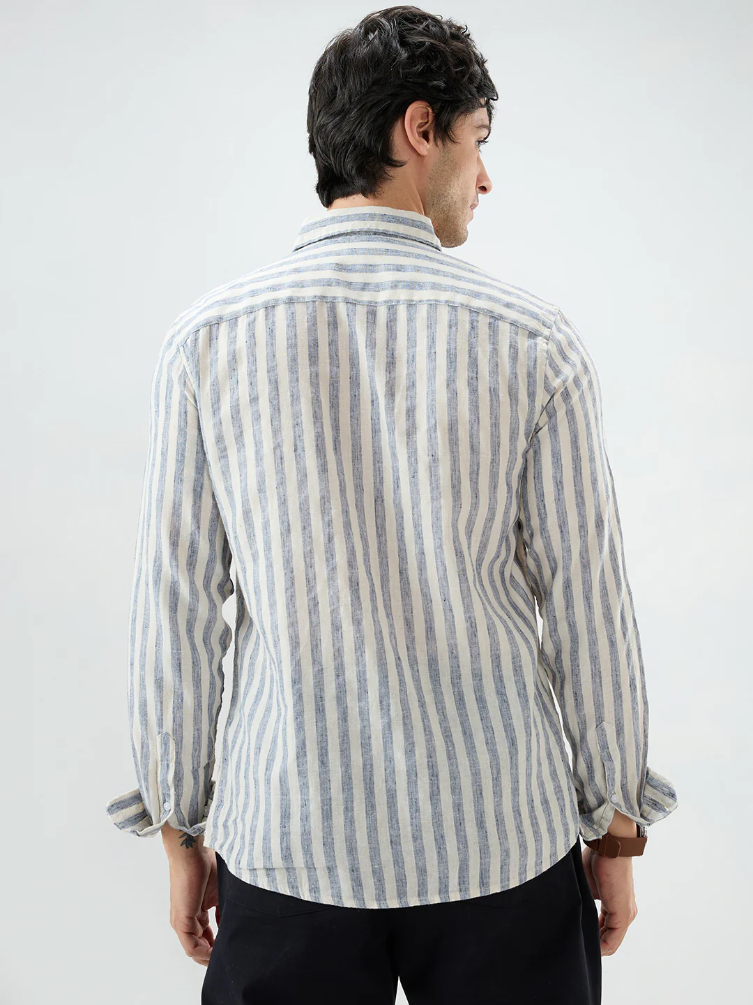 Navy & Off-White Candy Striped Shirt - Image 7