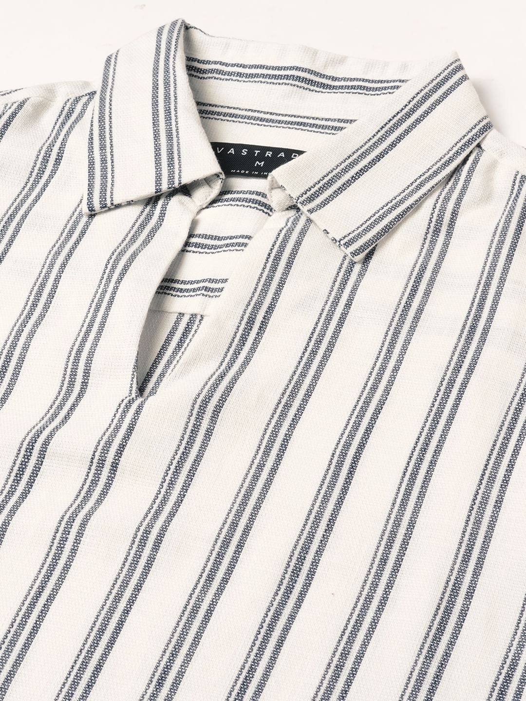 Navy & Off-White Striped Oversized Polo Shirt - Image 3