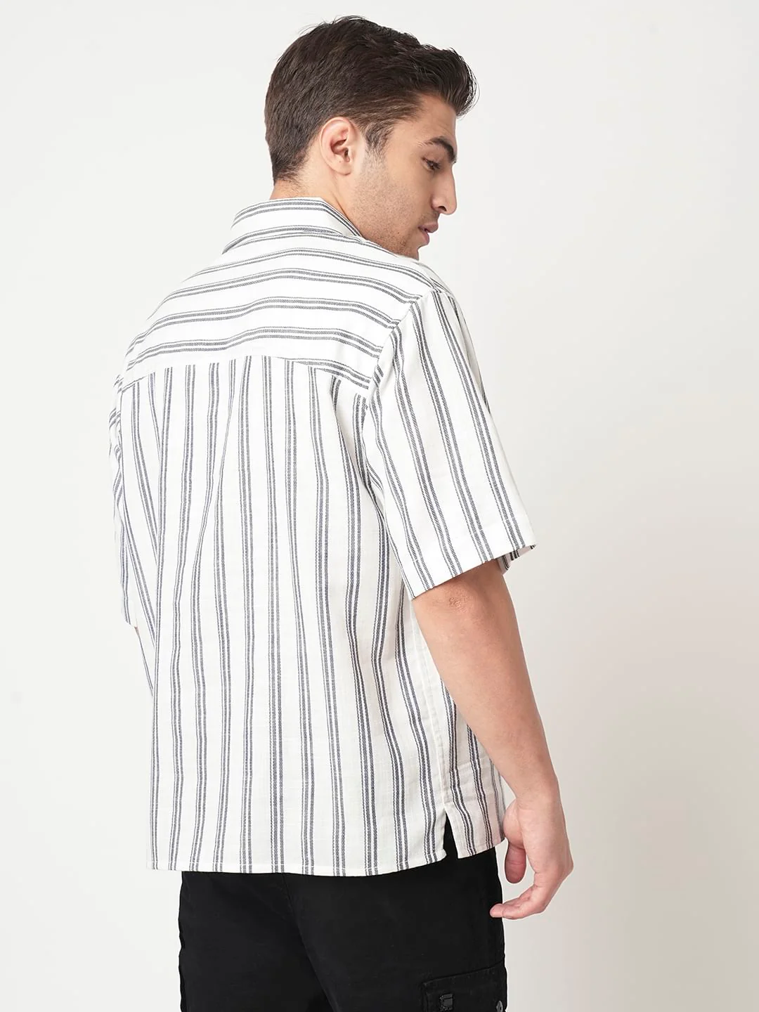 Navy & Off-White Striped Oversized Polo Shirt - Image 6