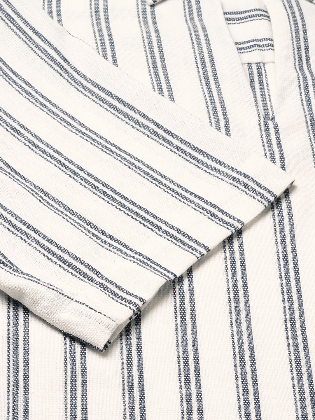 Navy & Off-White Striped Oversized Polo Shirt - Image 8