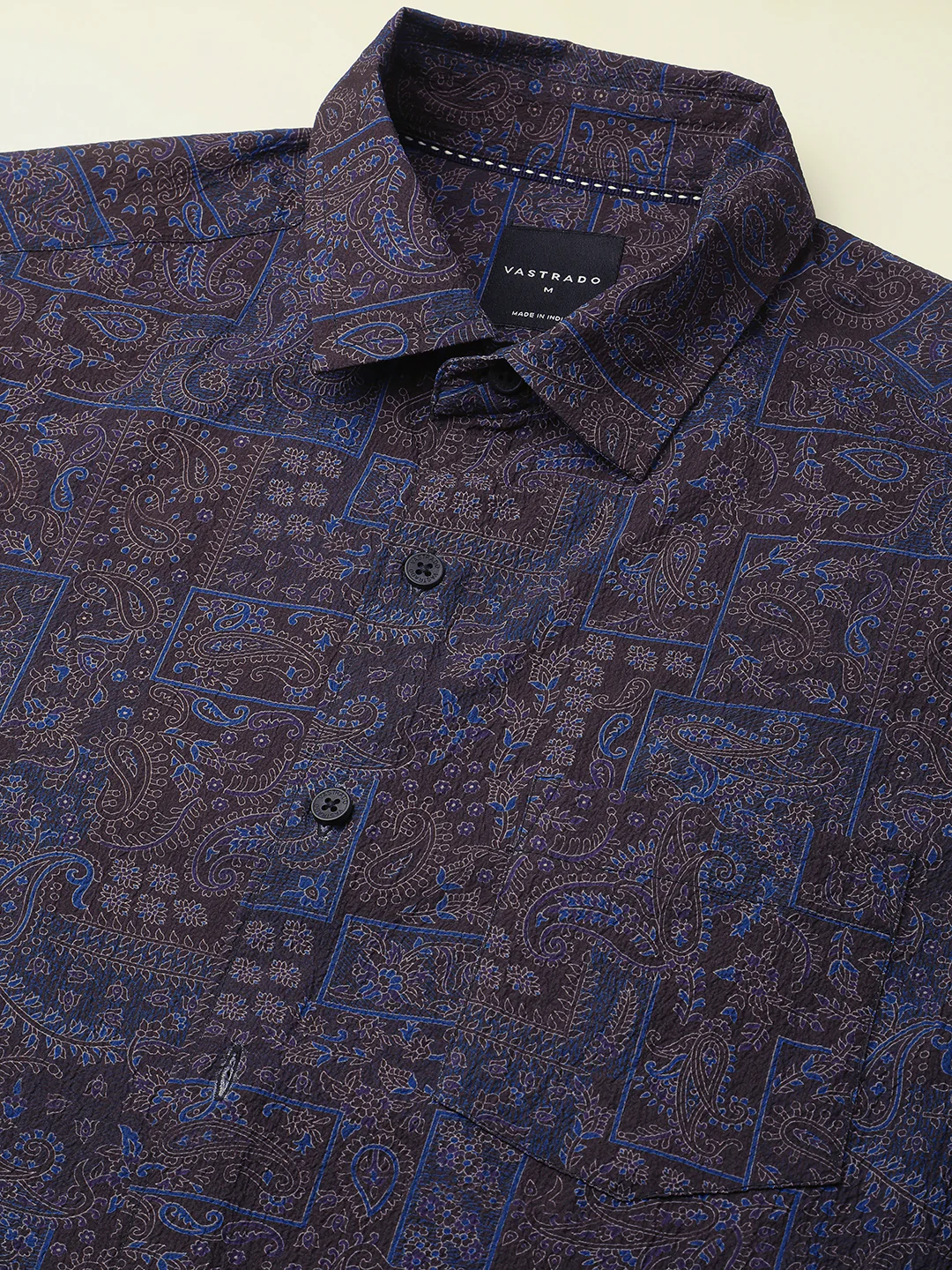 Navy Paisley Printed Creased Shirt - Image 3