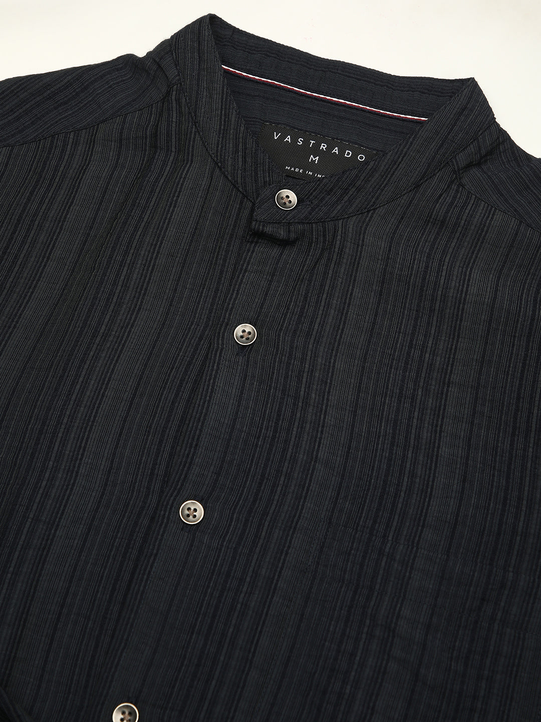Navy Pencil Stripes Mandarin Shirt - Image 3