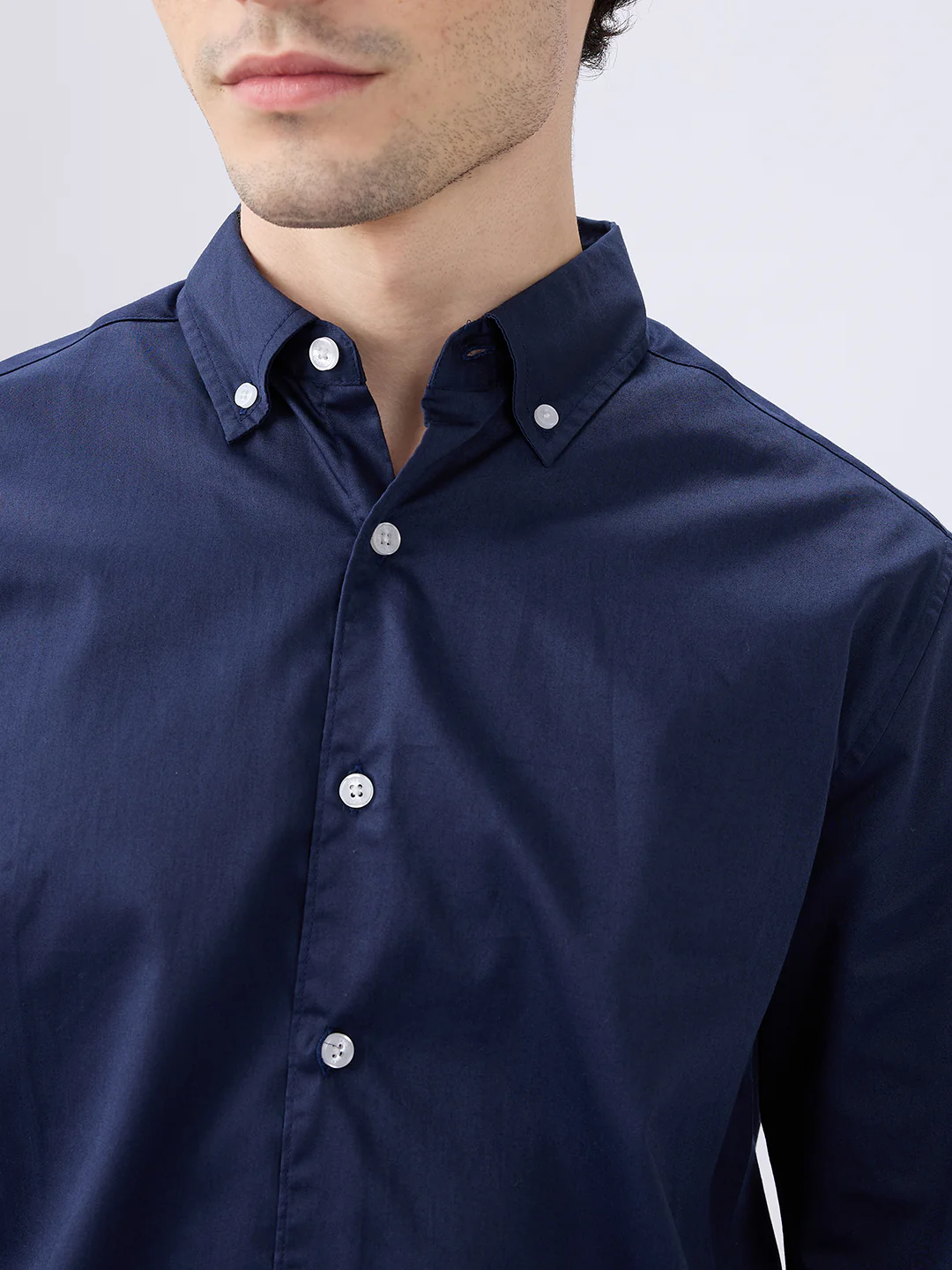 Navy Satin Luxe Button-Down Collar Shirt - Image 3