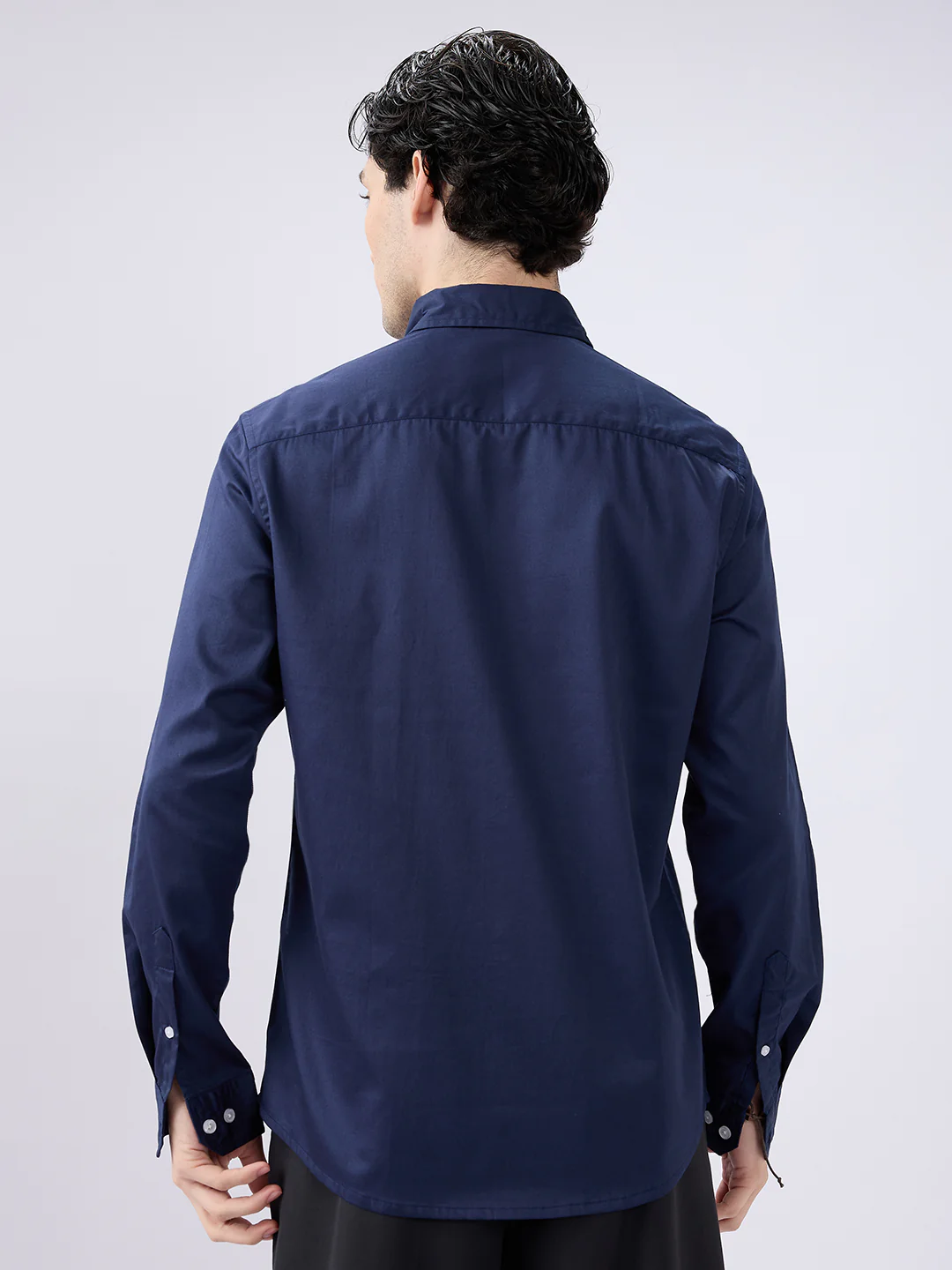 Navy Satin Luxe Button-Down Collar Shirt - Image 6