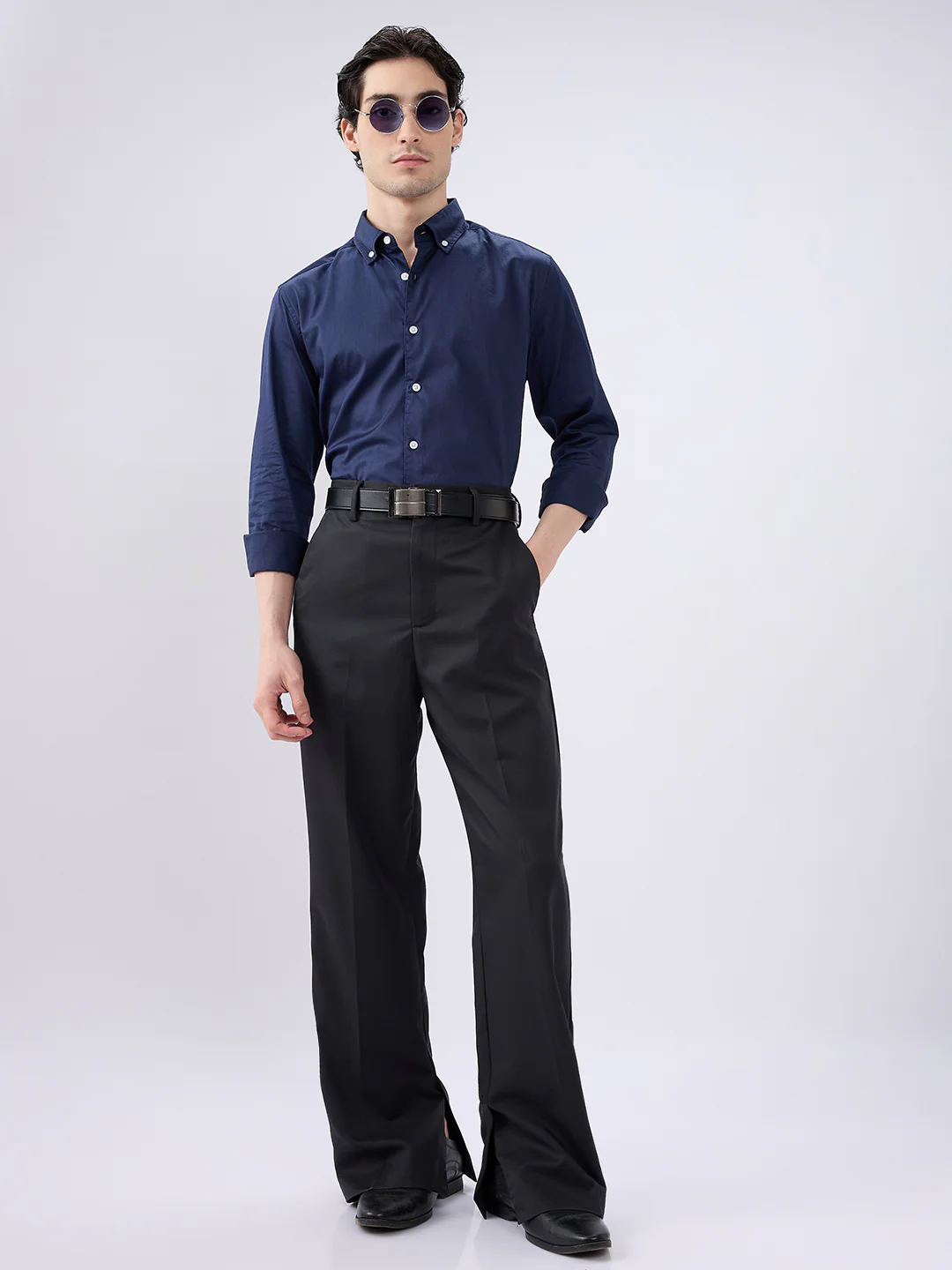 Navy Satin Luxe Button-Down Collar Shirt - Image 7