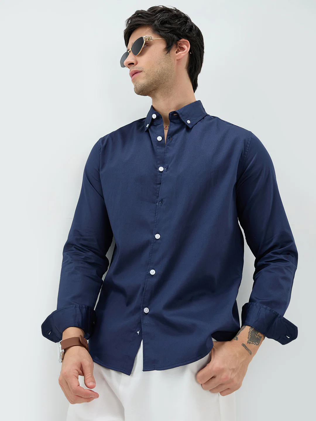 Navy Satin Luxe Button-Down Collar Shirt - Image 5
