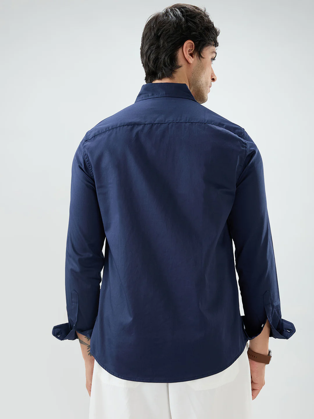 Navy Satin Luxe Button-Down Collar Shirt - Image 7