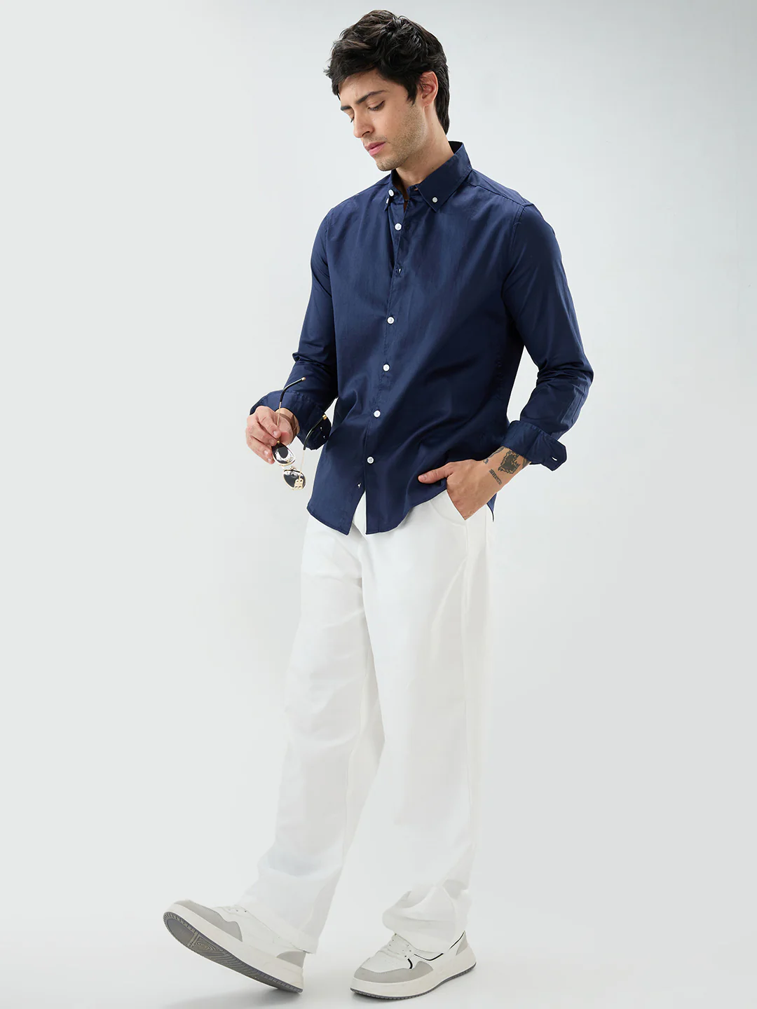 Navy Satin Luxe Button-Down Collar Shirt - Image 8