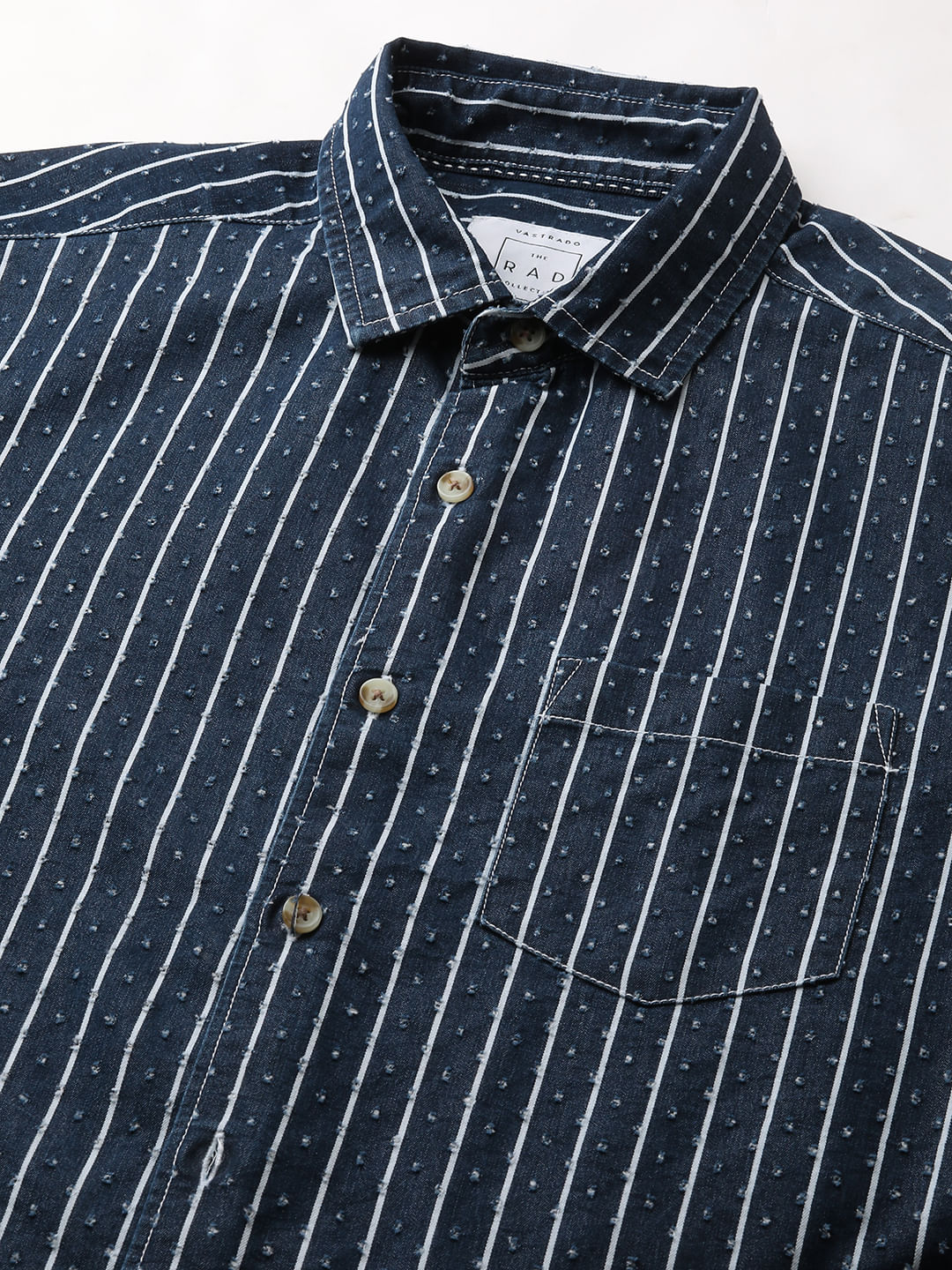 Navy Striped Ditsy Denim Shirt - Image 4