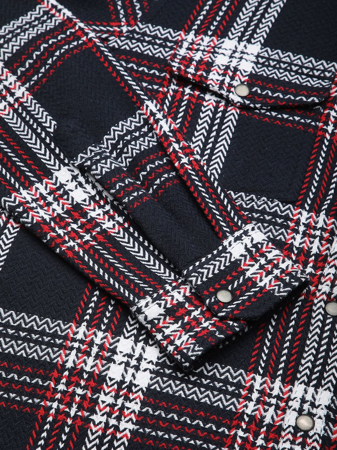 Navy Tweed Checks Double Flap Pocket Overshirt - Image 8