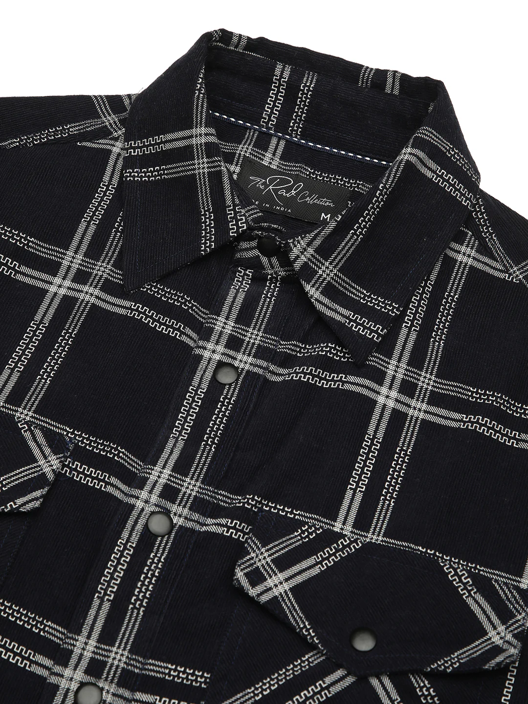 Navy & White Checked Corduroy Double Pocket Overshirt - Image 3