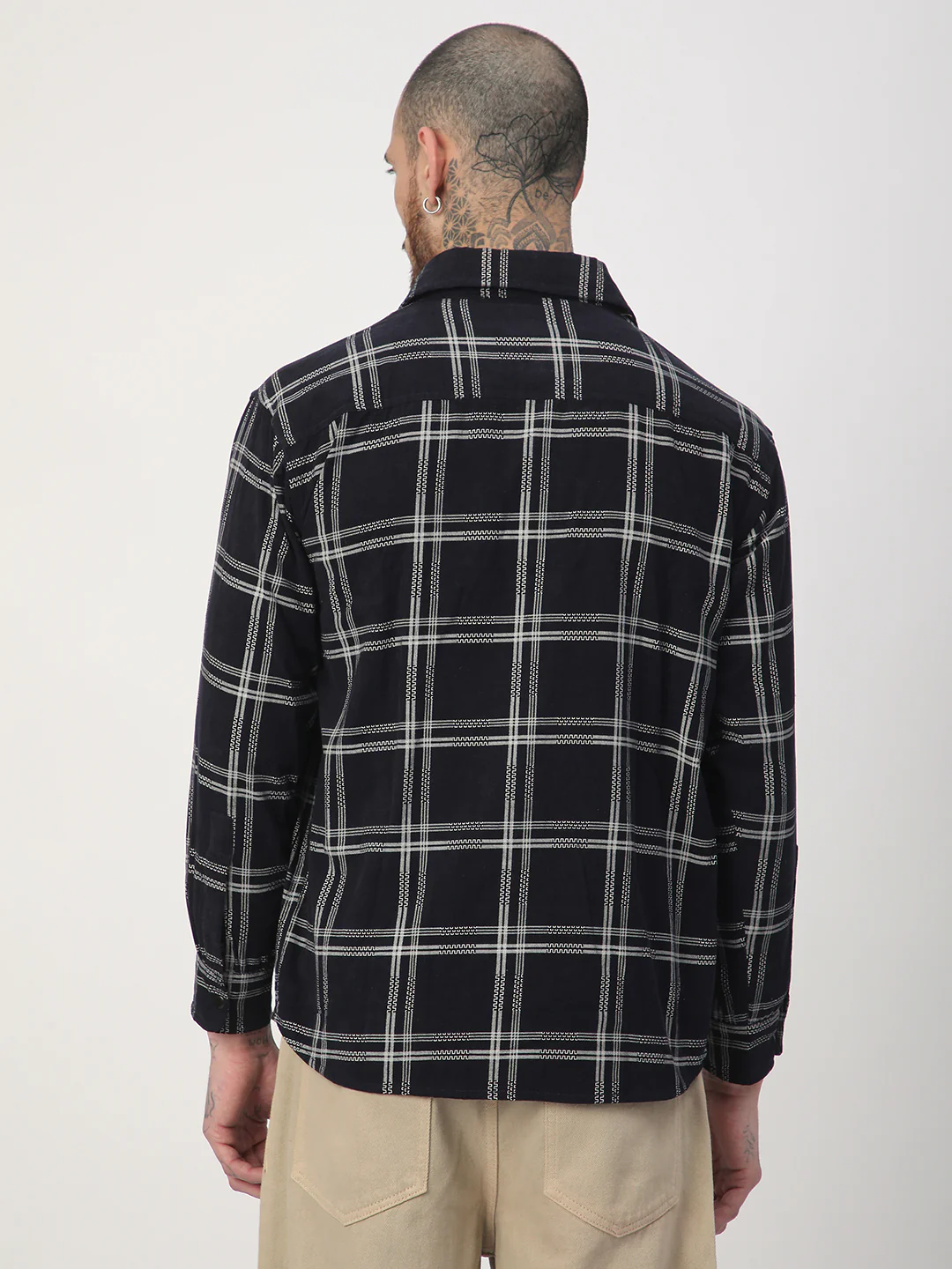 Navy & White Checked Corduroy Double Pocket Overshirt - Image 6