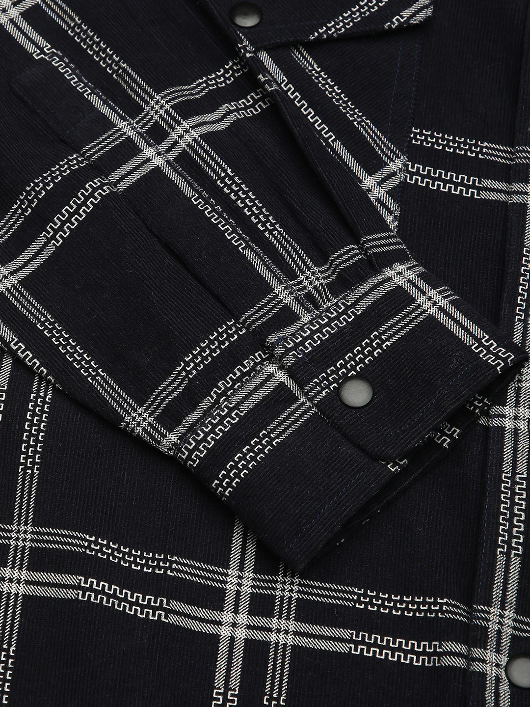 Navy & White Checked Corduroy Double Pocket Overshirt - Image 8