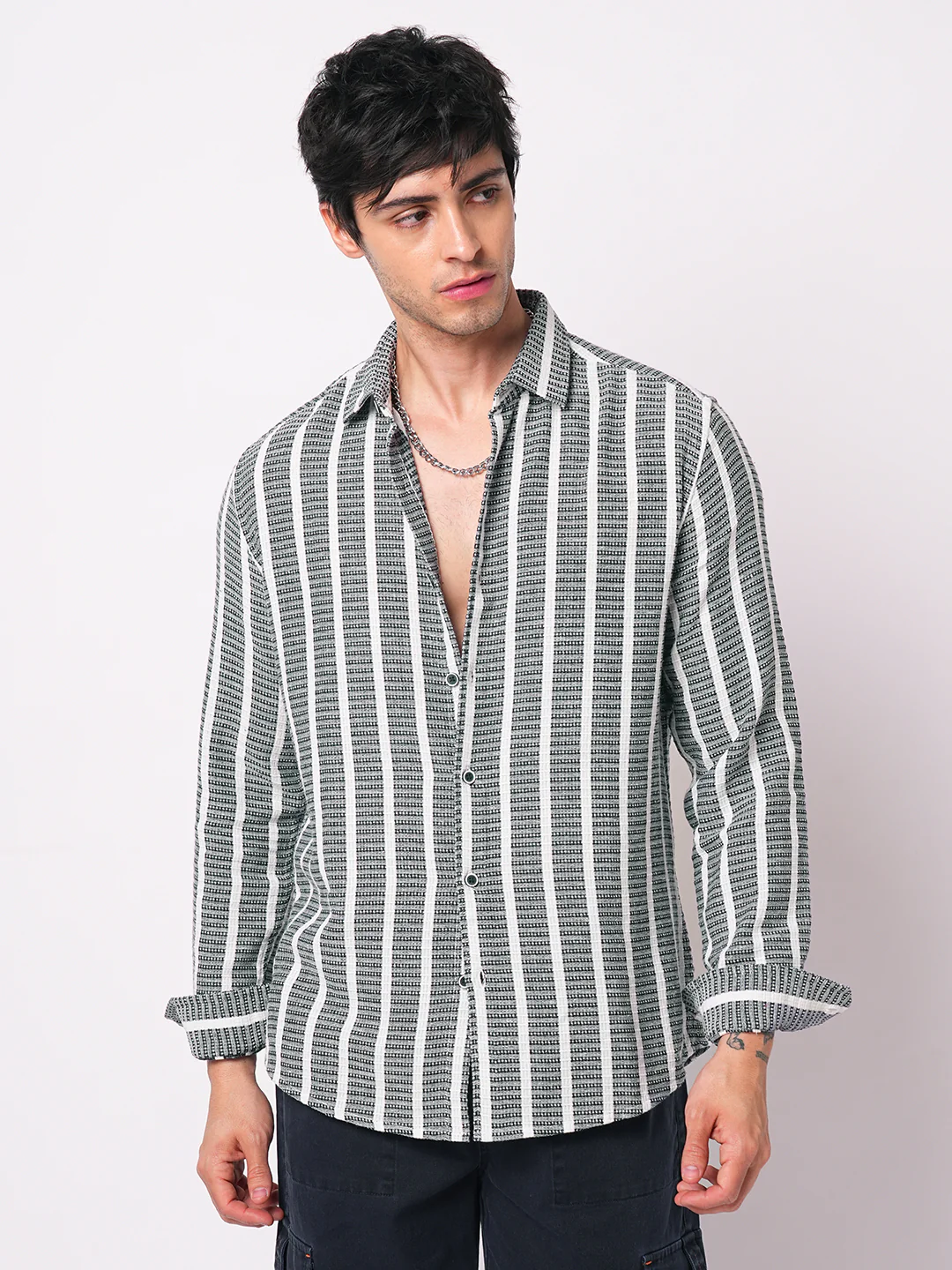 Navy & White Dobby Striped Shirt - Image 4