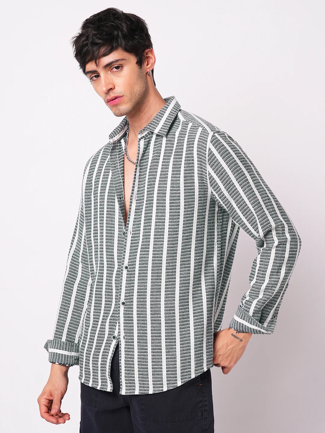 Navy & White Dobby Striped Shirt - Image 5