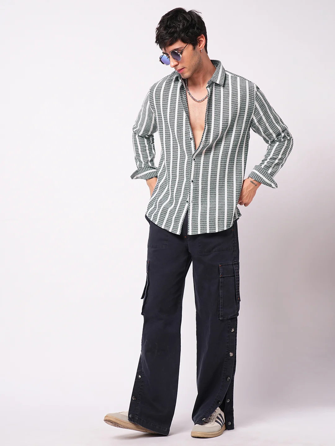 Navy & White Dobby Striped Shirt - Image 7