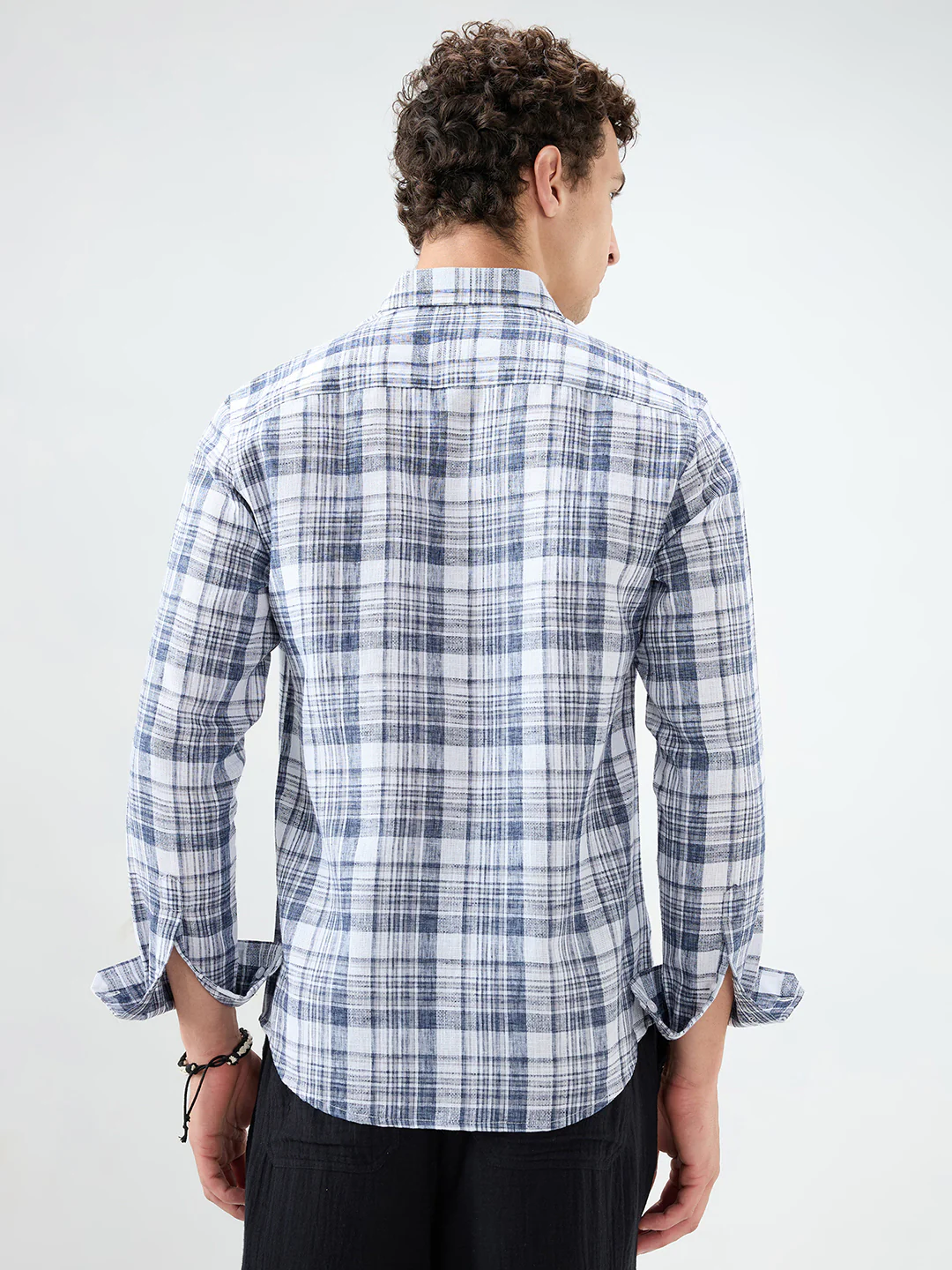 Navy & White Plaid Checks Textured Shirt - Image 7