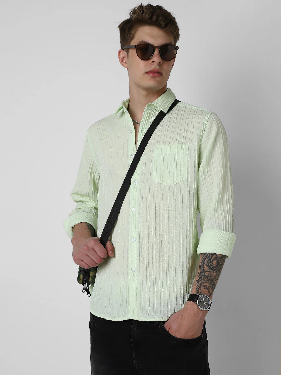 Neon Green Textured Line Shirt - Image 4