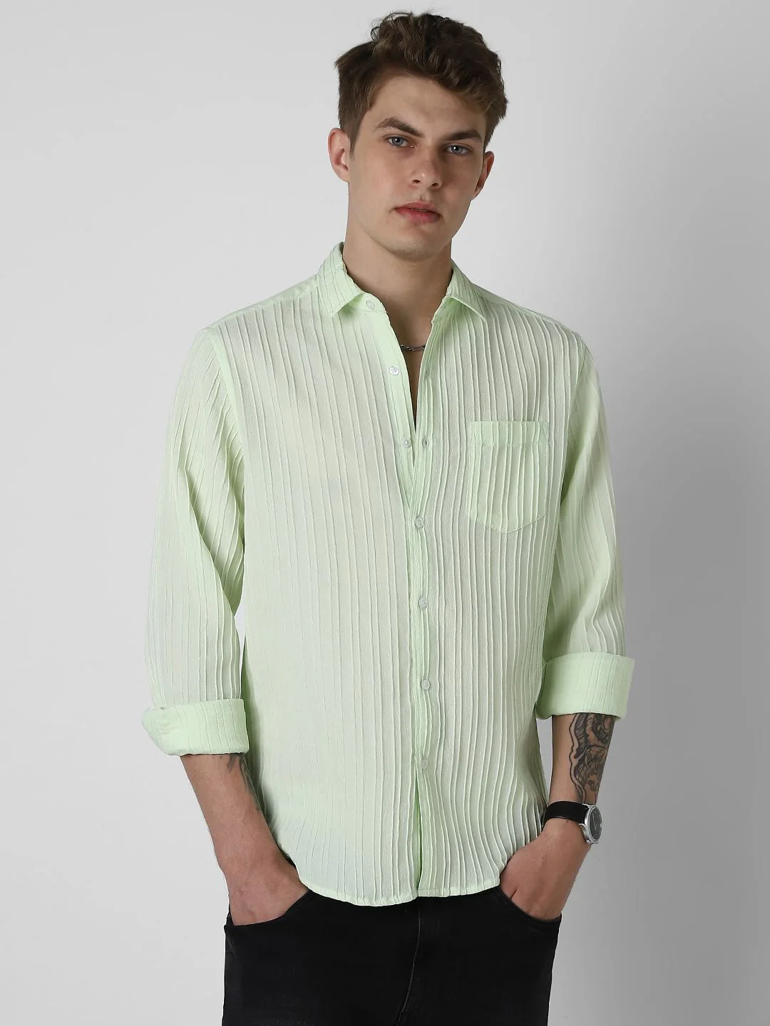 Neon Green Textured Line Shirt - Image 5