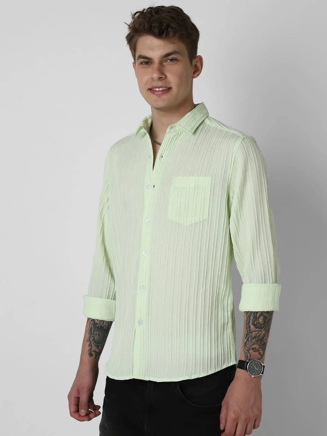 Neon Green Textured Line Shirt - Image 6