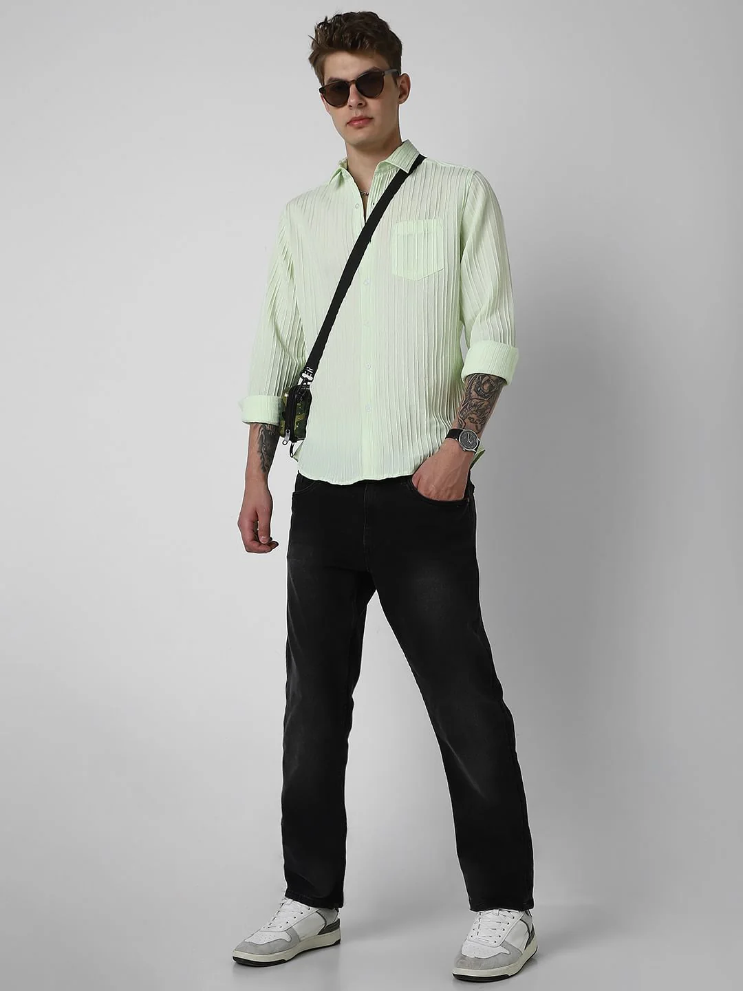 Neon Green Textured Line Shirt - Image 8