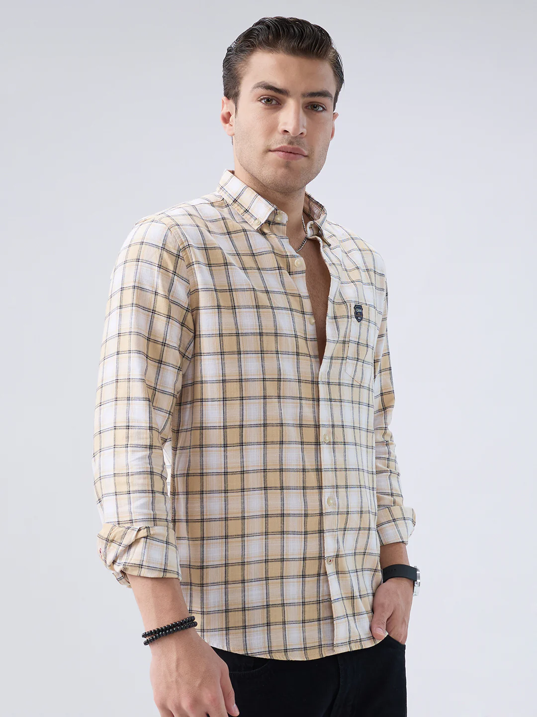 Neutral Beige & Black Windowpane Checks Shirt - Image 5