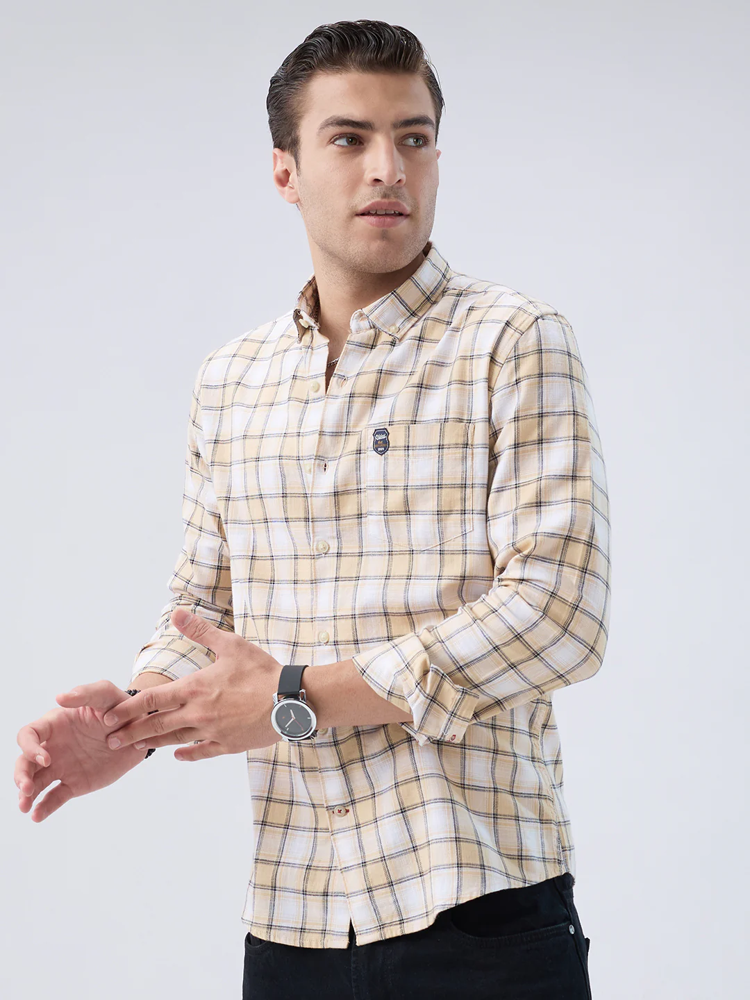 Neutral Beige & Black Windowpane Checks Shirt - Image 6