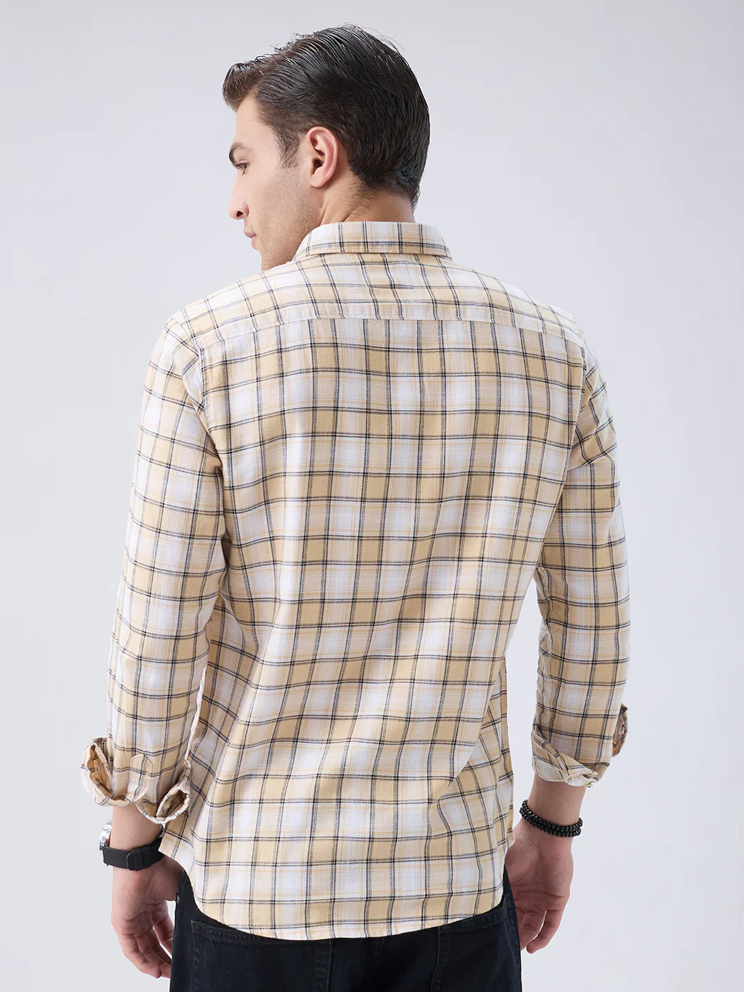 Neutral Beige & Black Windowpane Checks Shirt - Image 7